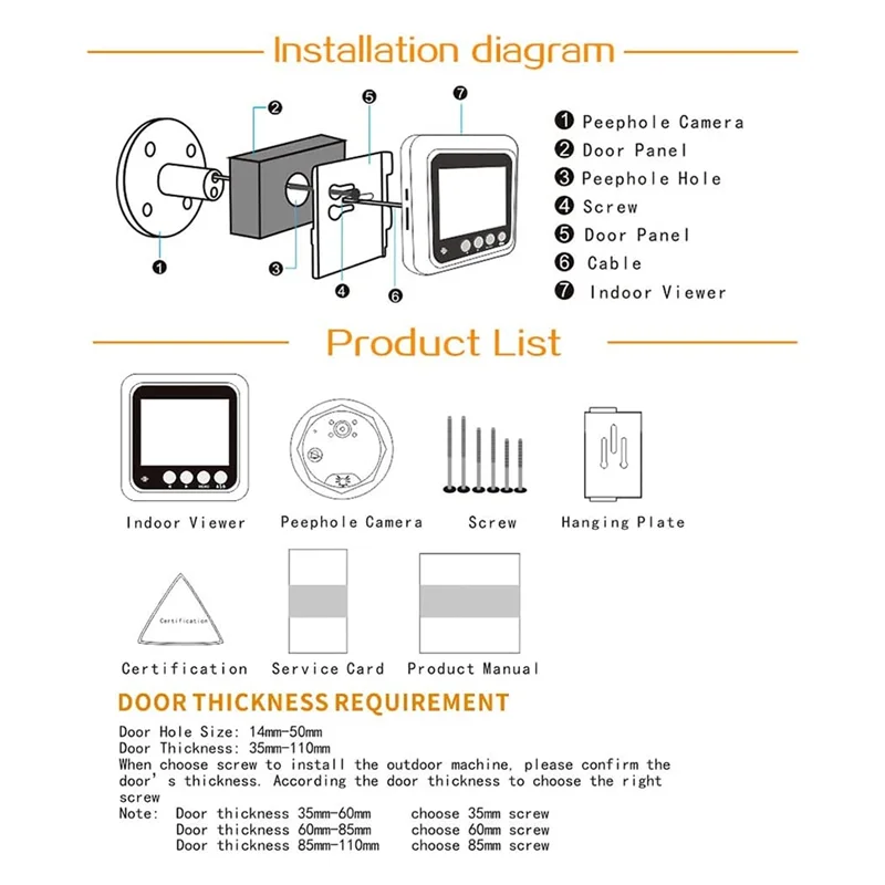 Smart Doorbell Camera – 2.4" LCD Digital Door Viewer & Night Vision Doorbell Security Camera Babs Black