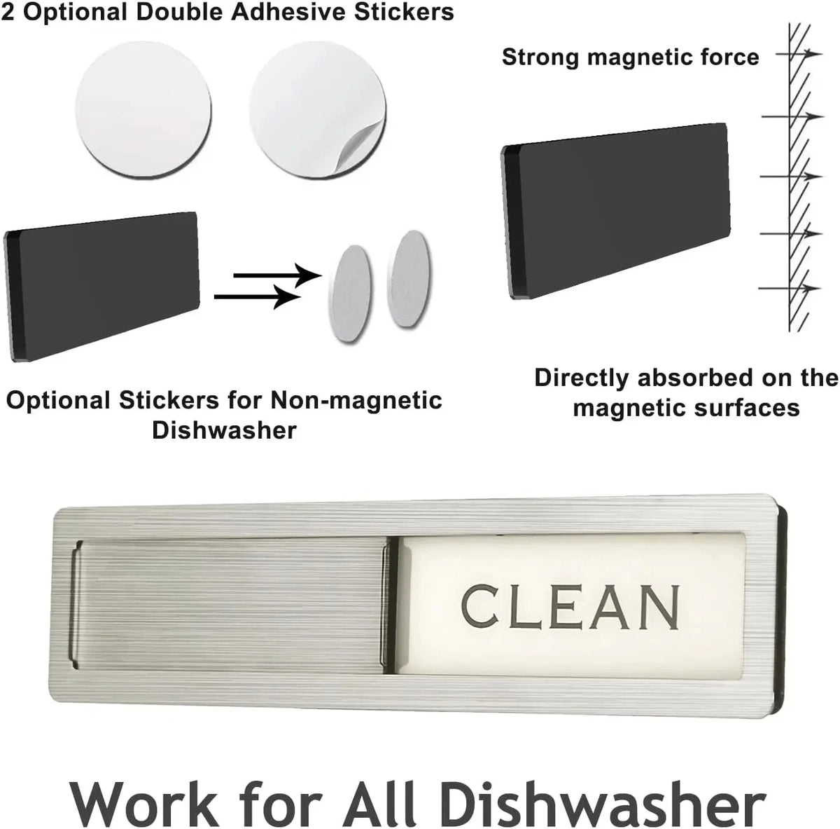 Dishwasher Clean Dirty Magnet Sign – Stainless Steel Slide Dishwasher Magnet Sign Babs