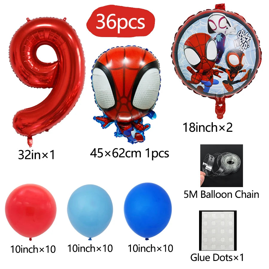 Spidey Giant Superhero Foil Balloons – Birthday Party Décor Foil Party Balloons Babs 36pcs number9
