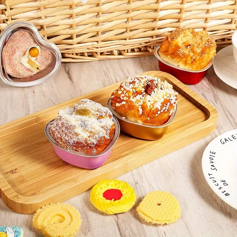 20pcs Heart-Shaped Aluminum Foil Cake Cups with Lids Foil Cake Molds Babs