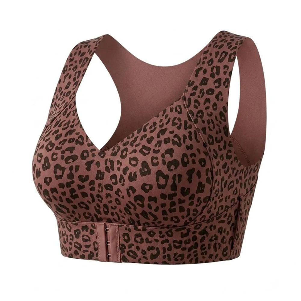 Women's Push Up Bralette – Front Closure, No Underwire, Back Support Push Up Bralette Babs Leopard Brown M