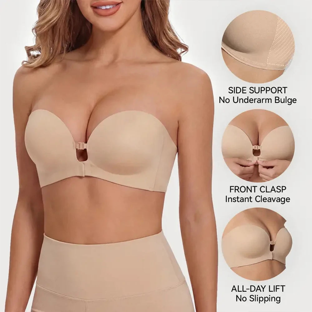 Women's Strapless Backless Seamless Push-Up Bralette Front Closure Seamless Bralette Babs
