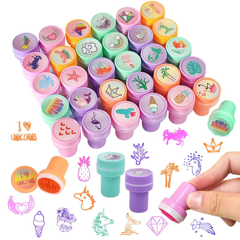 10-Piece Kids Self-Ink Stamps Unicorn Mermaid Party Favors Kids Party Stamps Babs