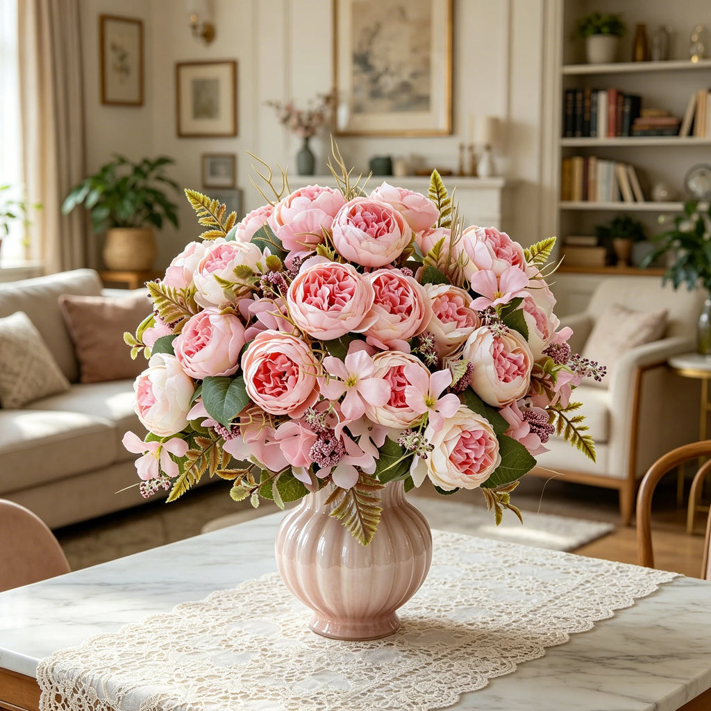 Artificial Silk Peony & Hydrangea Bouquet | Wedding Home Décor Artificial Flower Bouquet Babs