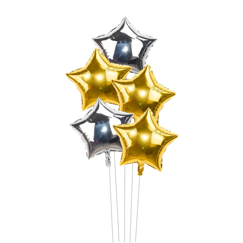 5-Pack 18" Gold Silver Foil Star Balloons – Party Decoration Foil Party Balloons Babs gold silver 18inch