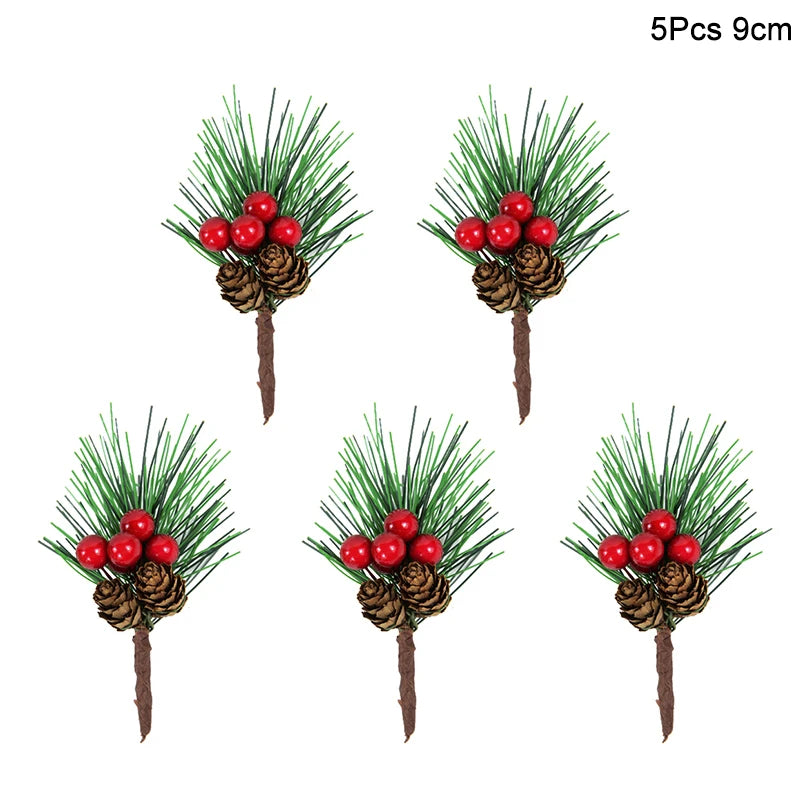 5Pcs Christmas Red Berry & Pine Cone Artificial Branches Décor Christmas Décor Branches Babs 5pcs pine needle