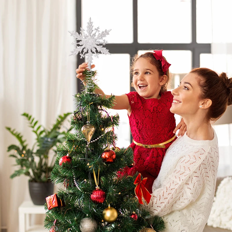 Christmas Tree Star Topper – Glitter Gold & Silver Snowflake Christmas Tree Topper Babs
