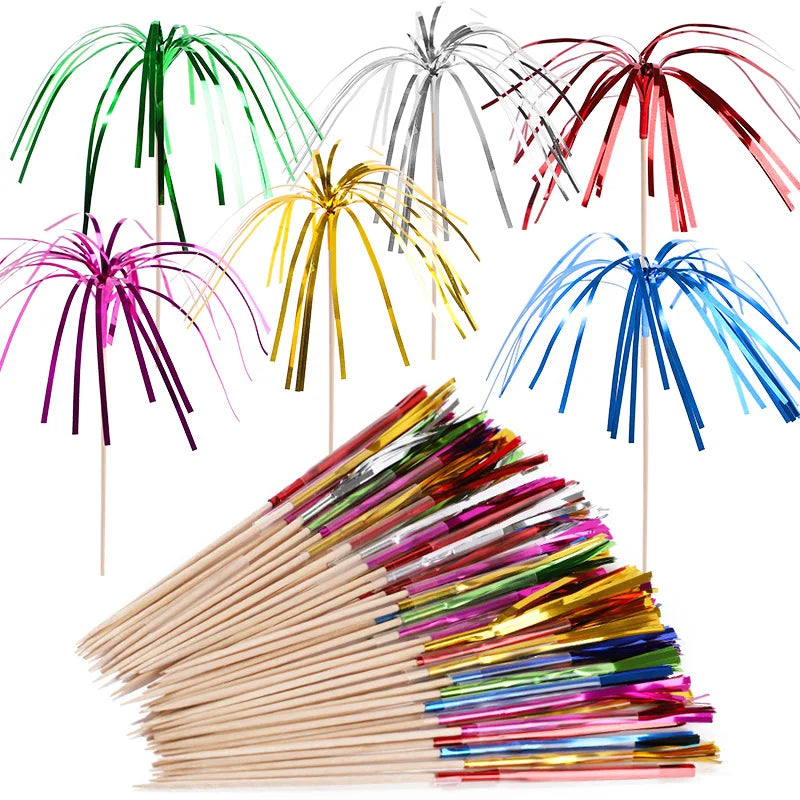 50Pcs Tassel Fireworks Cake Toppers & Cocktail Picks for Parties Party Cake Toppers Babs