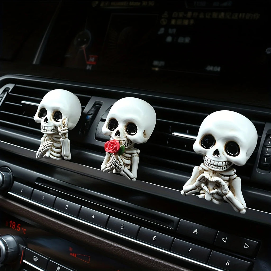 3-Piece Skull Resin Statues – Car Aroma Diffuser & Decor Resin Skull Decor Babs WHITE