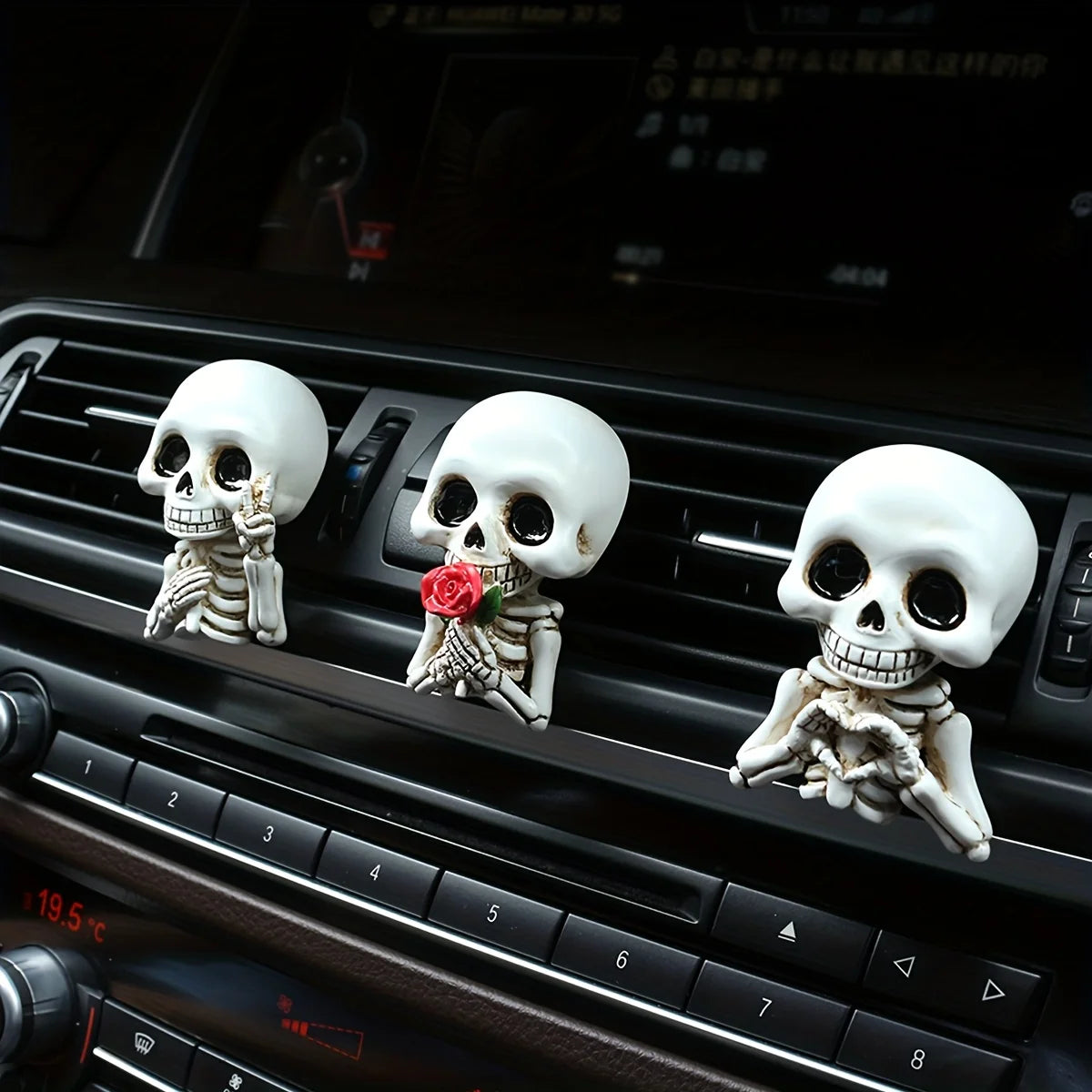 3-Piece Skull Resin Statues – Car Aroma Diffuser & Decor Resin Skull Decor Babs WHITE