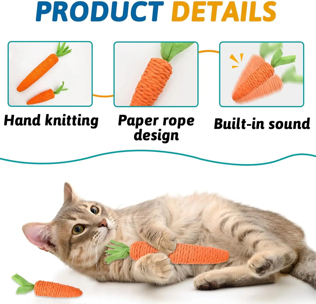 Carrot Cat Teaser Toy – Sisal, Sound & Teeth Grinding Fun Cat Teaser Toy Babs