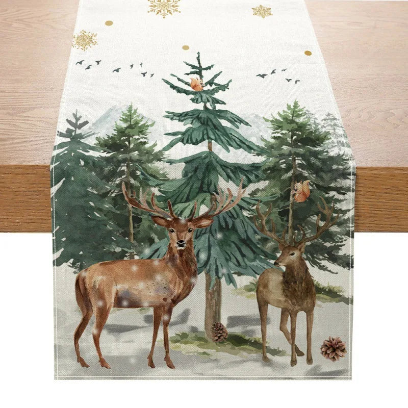 Linen Christmas Table Runner – Snowman & Xmas Tree, 72x13" Christmas Table Runner Babs 4 183x33cm