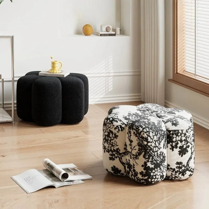 Petal Shaped Luxury Low Stool – Lambswool, Modern Minimalist Decorative Low Stool Babs