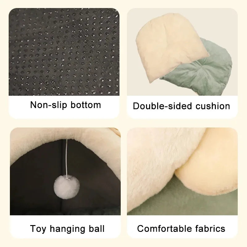Cartoon Cave Cat Bed – Foldable, Washable, 100% Cotton Cat Cave Bed Babs