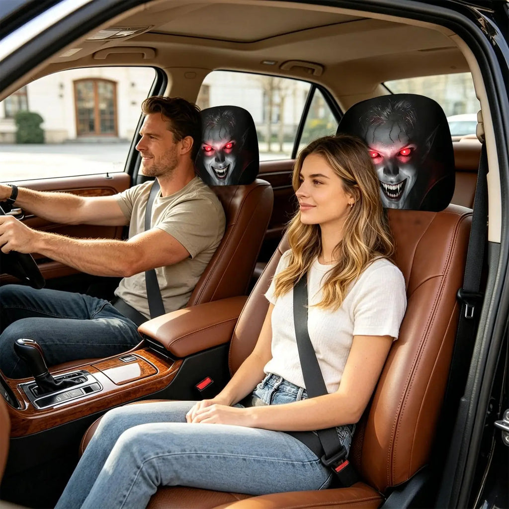 2Pcs Halloween Scary Face Car Headrest Covers – Universal Fit Car Headrest Cover Babs