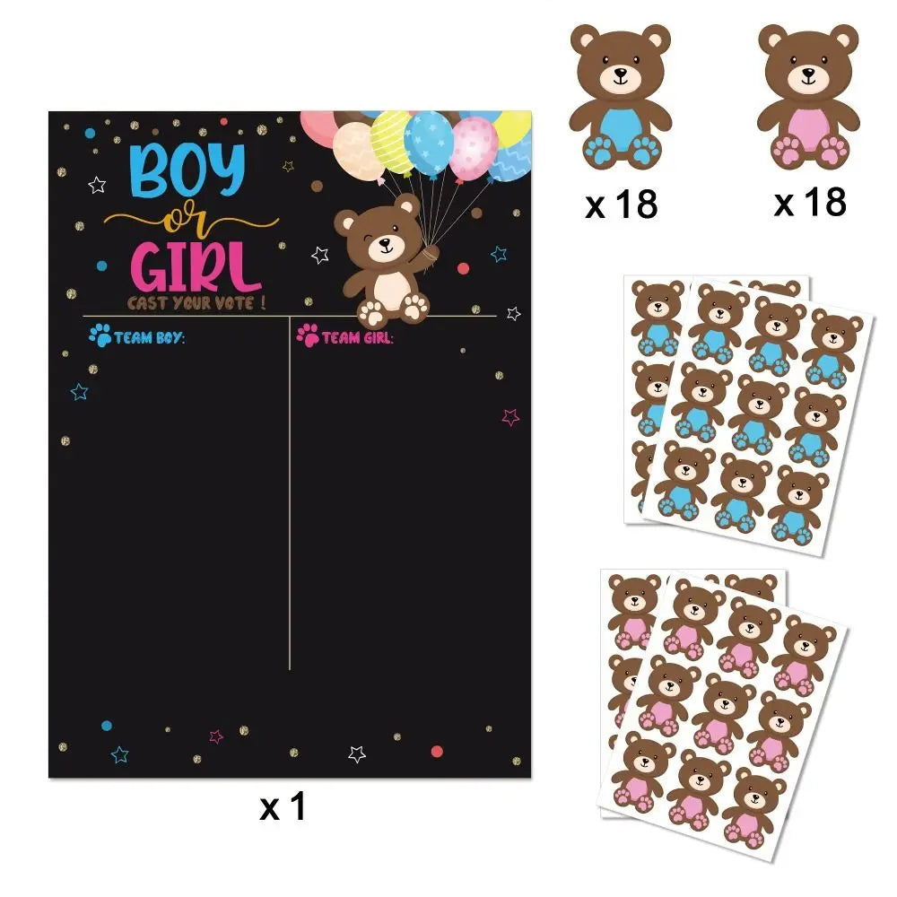 Gender Reveal Voting Game Poster Board with Stickers – He or She Party Game Poster Babs Black-C