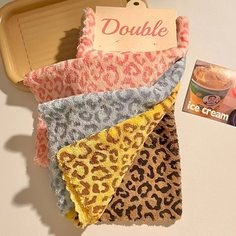 4-Pack Leopard Print Coral Fleece Cleaning Cloths | Absorbent Cleaning Cloths Babs