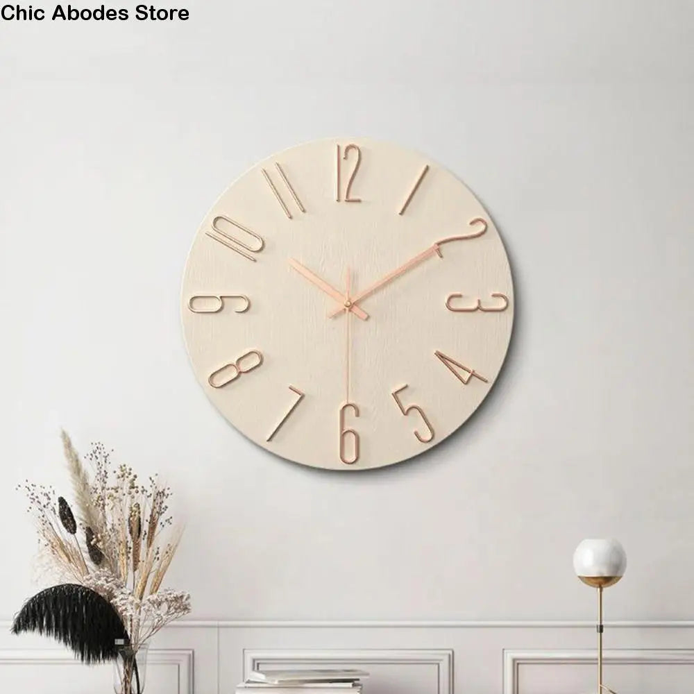 12-Inch Silent Wood Grain Wall Clock | 3D Numbers | 6 Colors Wall Clock Babs