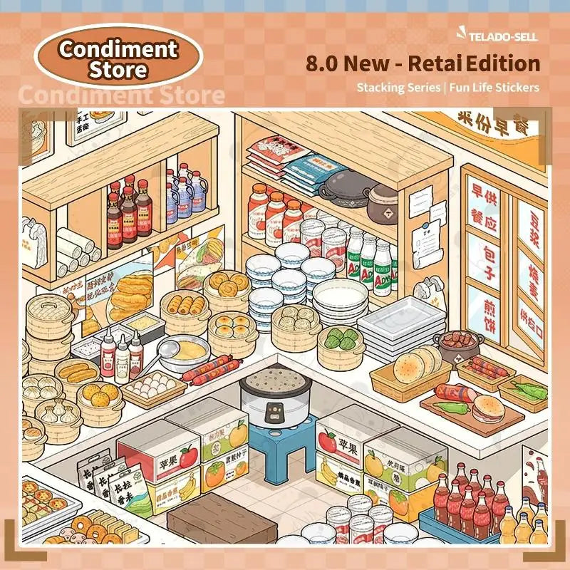 Miniature Scene Sticker Book – 10 Shop Themes, Non-Bleed Ink DIY Sticker Book Babs