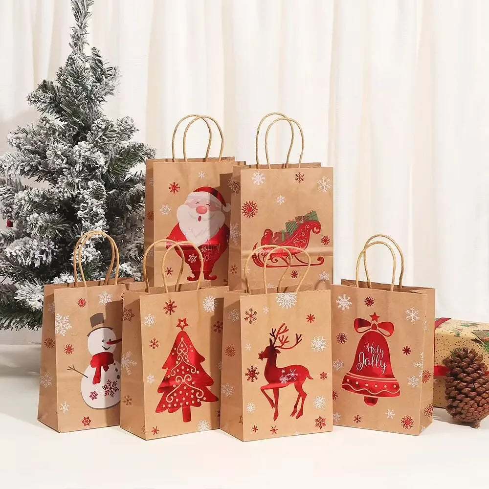 Christmas Kraft Paper Gift Bags – Festive Xmas Packing Bags Christmas Gift Bags Babs