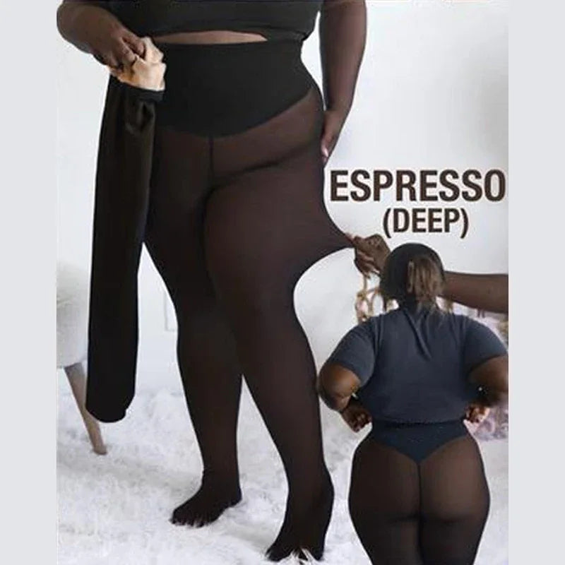 Plus Size Fleece Tights Women | High Waist Thermal Pantyhose Fleece Thermal Tights Babs Deep 1XL