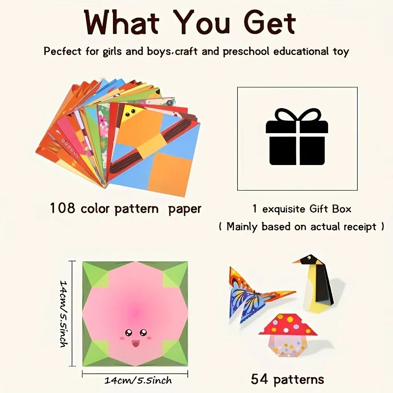 Creative Origami Set – 54 Double-Sided Sheets & Guide Origami Craft Set Babs