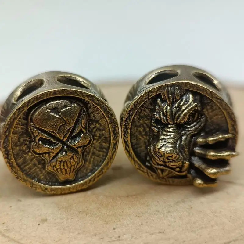 Brass Wolf Head Paracord Bead Keychain Pendant EDC Charm Keychain Pendant Charm Babs