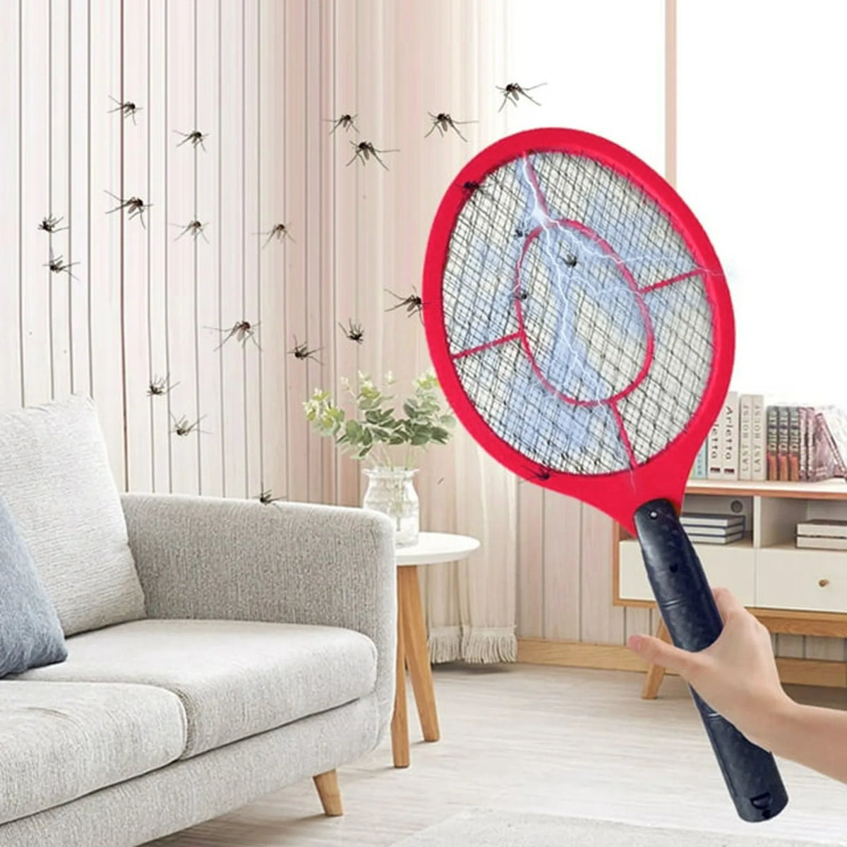 2-in-1 Electric Fly Swatter Mosquito Killer Racket Indoor/Outdoor Electric Insect Racket Babs Red