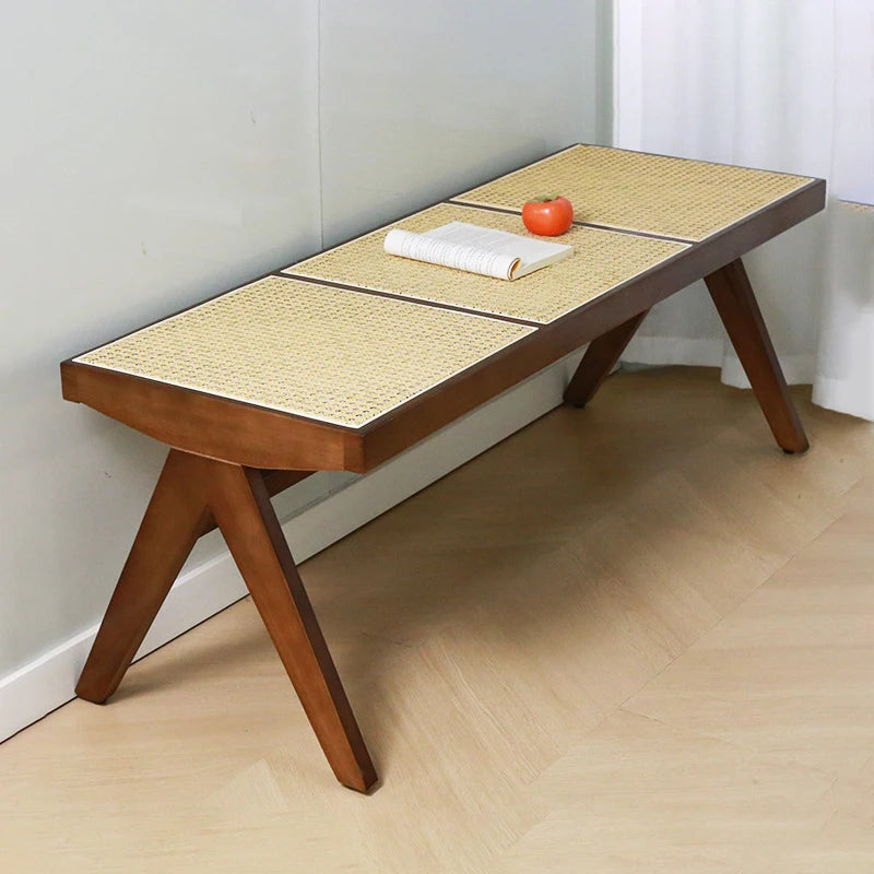 Vintage Solid Wood Woven Bench Ottoman | Modern Living Room Wooden Bench Ottoman Babs
