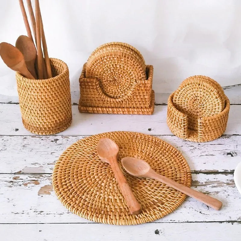 Handcrafted Round Rattan Placemats & Coasters – 8–20cm Rattan Placemat Coaster Babs