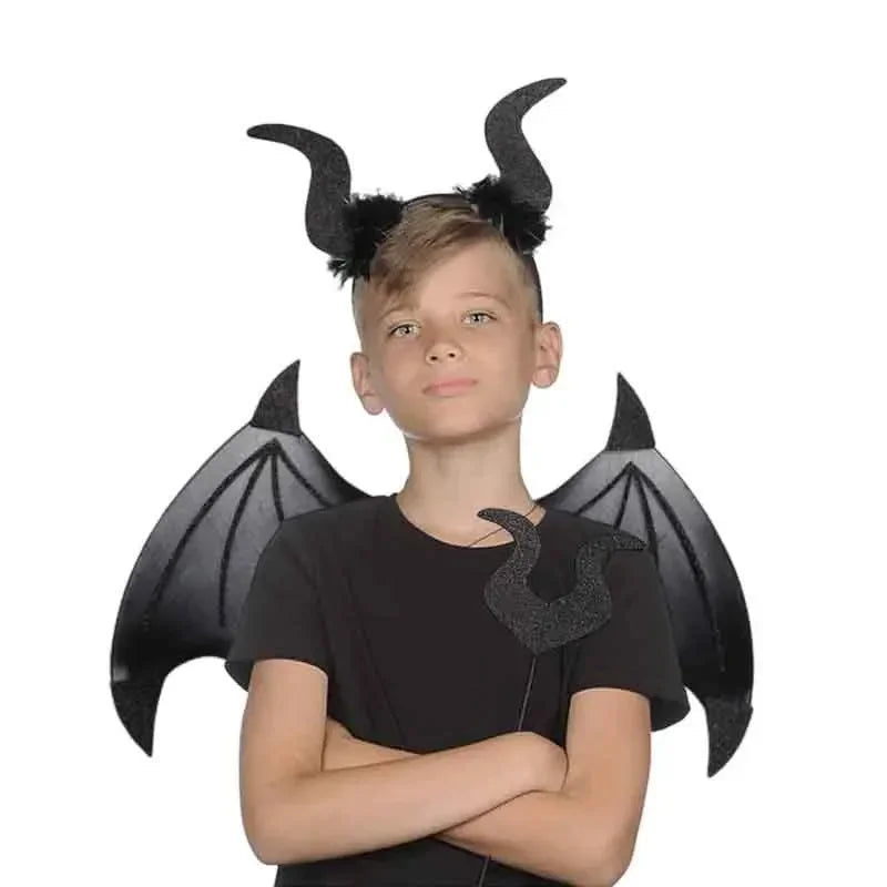 Devil Costume Set – Wings, Tail, Horn Headband & Fork Costume Accessory Set Babs