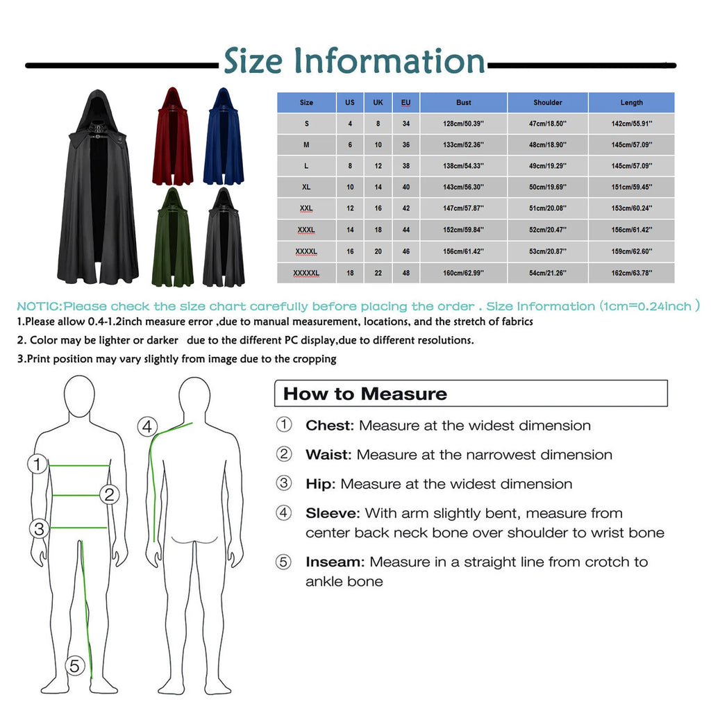 Medieval Hooded Cloak Men Gothic Cosplay Cape Buckled Maxi Coat Gothic Cosplay Cape Babs