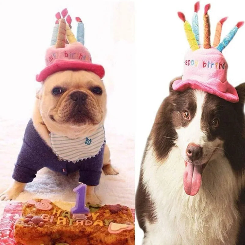 Dog & Cat Birthday Cake Hat – Cute Plush Pet Party Headwear Pet Party Hat Babs