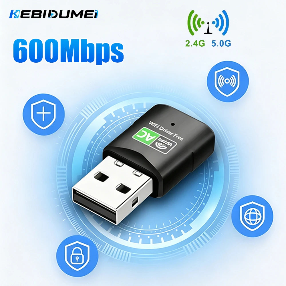 KEBIDUMEI 600Mbps Dual-Band USB WiFi Adapter 2.4G 5GHz USB WiFi Adapter Babs
