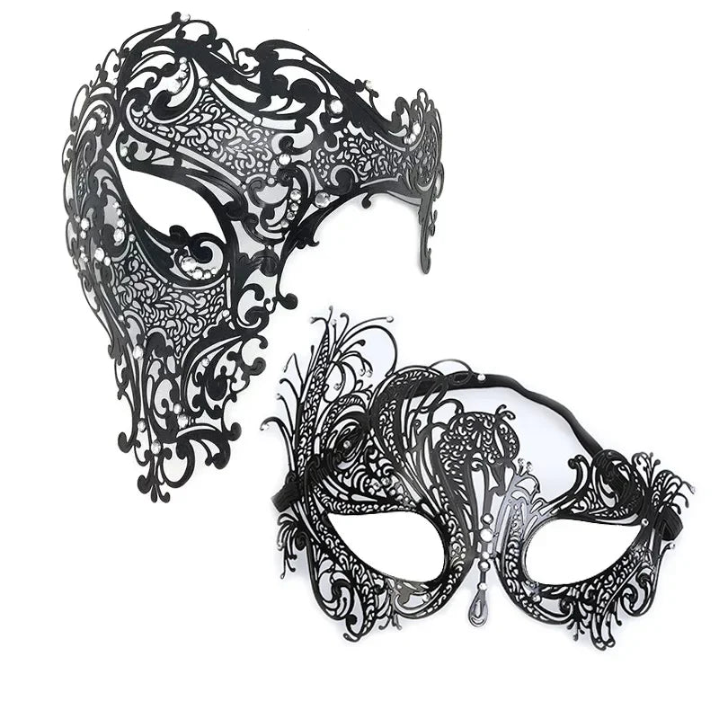 Luxury Metal Venetian Masquerade Mask – Unisex Costume Masquerade Mask Babs black set