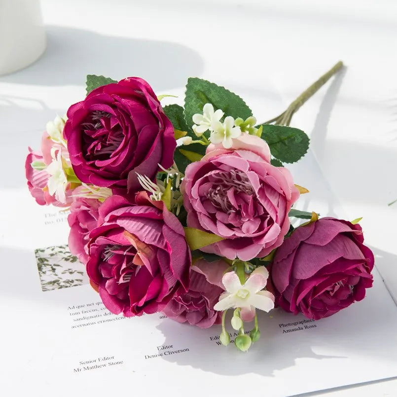 Silk Peony Artificial Flower Bouquet – Wedding & Home Décor Artificial Flower Bouquet Babs (Rose Red) 2pcs