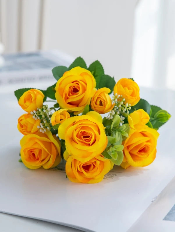 Artificial Silk Rose Bouquet – Wedding & Home Décor Artificial Flower Bouquet Babs YELLOW 1 pc