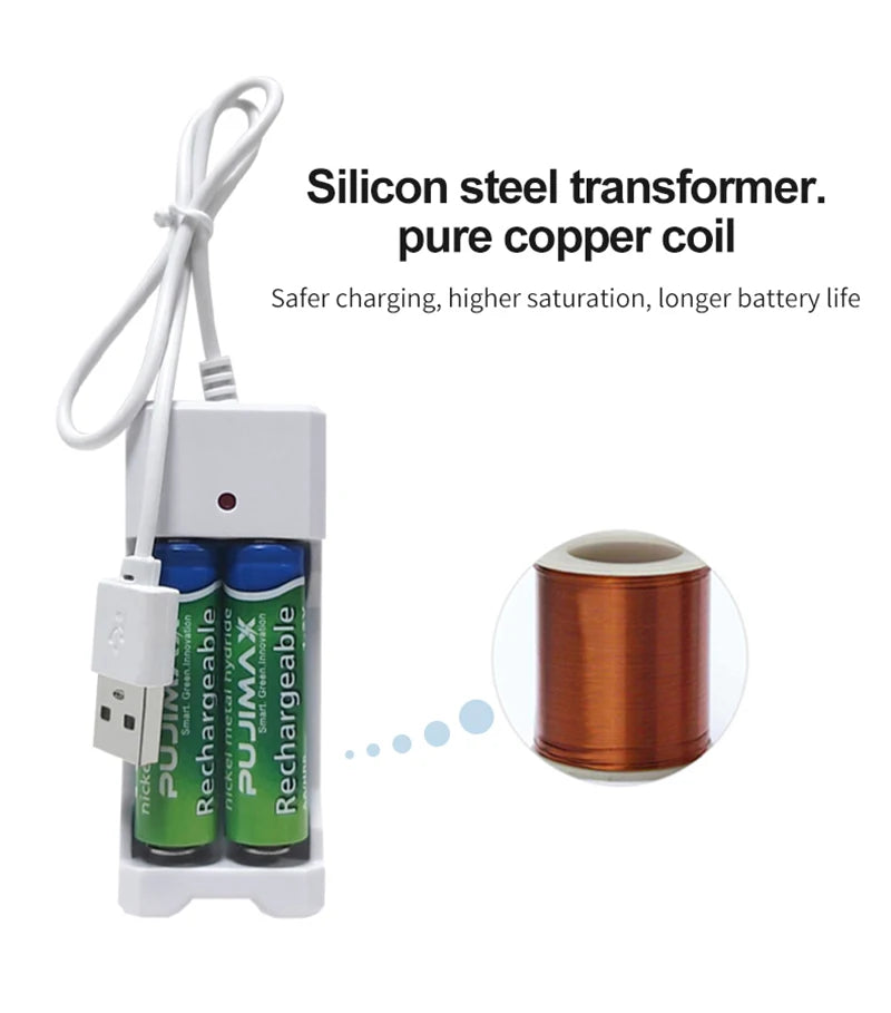 USB 2-Slot AA/AAA Battery Charger – Ni-MH/Ni-Cd Portable USB Battery Charger Babs
