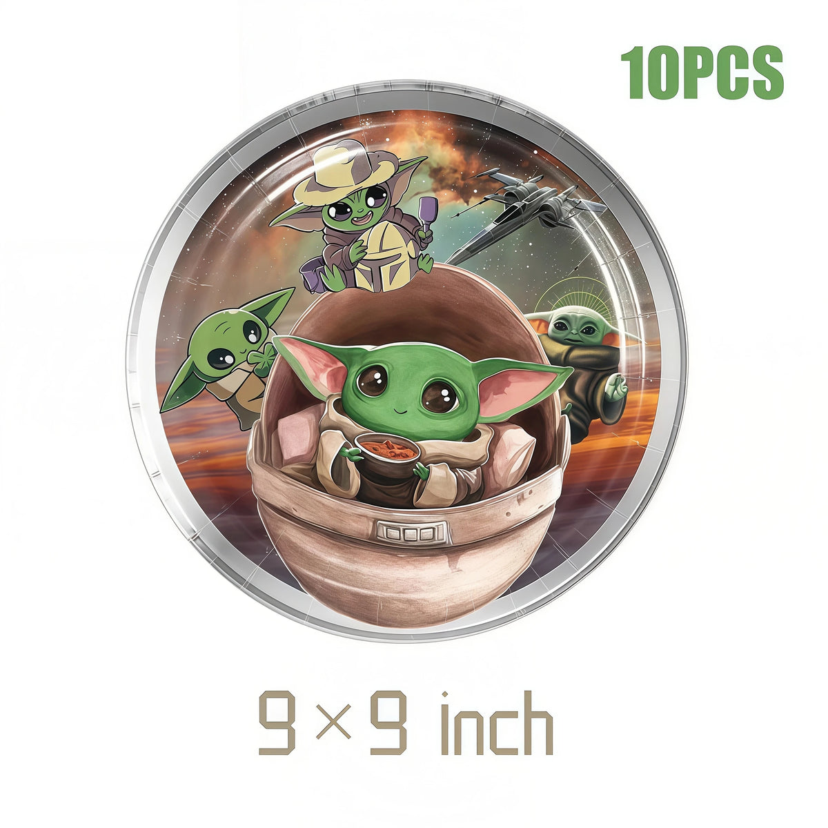 Yoda Baby Theme Birthday Party Supplies – Plates, Cups & Balloons Party Decoration Set Babs 10pcs 9inch plate