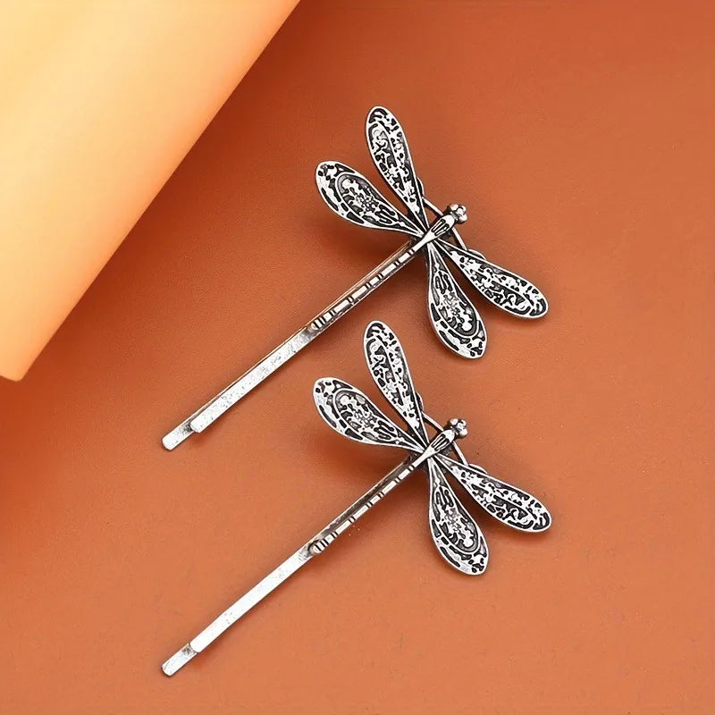 Retro Silvery Dragonfly Hair Clips – 2pc Vintage Barrettes Hair Clips Barrettes Babs