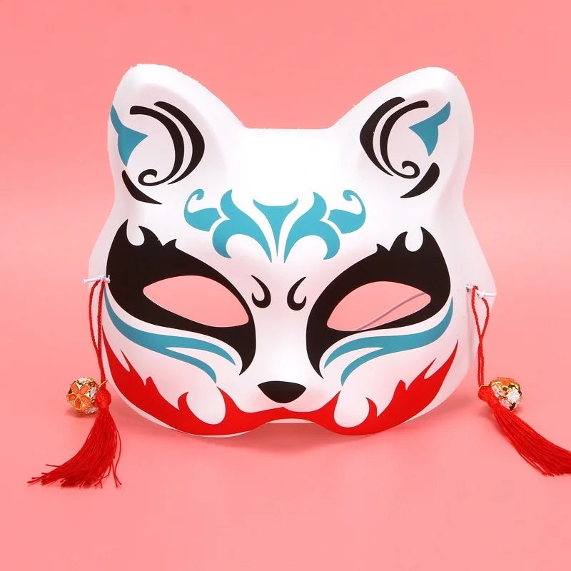 Anime Fox Cat Half Face Mask with Bell Tassels | Halloween Costume Face Mask Babs