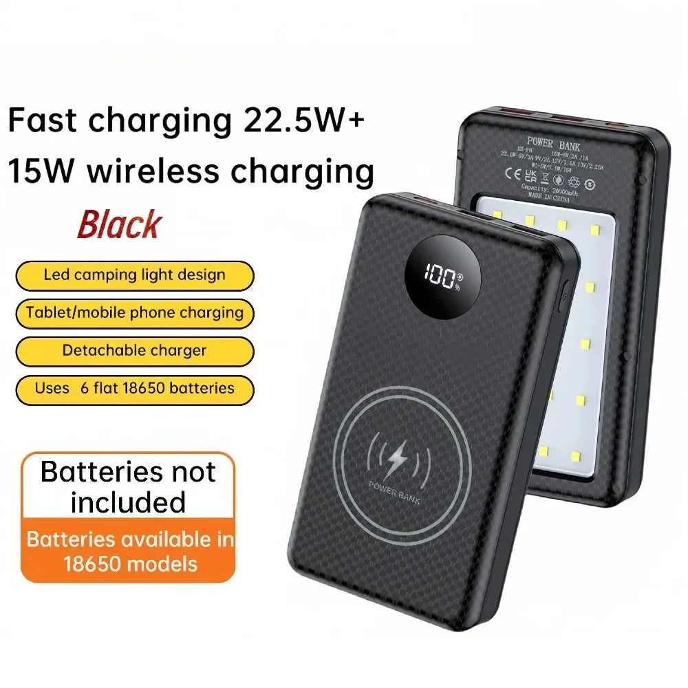 KEBIDUMEI 18650 Power Bank Case 22.5W Fast Charging + Camp Light Power Bank Case Babs BK 22.5W 15W 6x18650