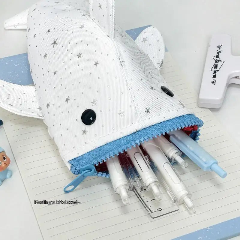 Kawaii Shark Pencil Case – Large Capacity Star Print Pencil Bag Pencil Case Babs