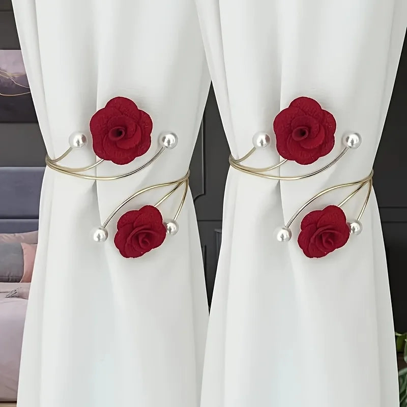 Rose Pattern Curtain Tiebacks with Adjustable Metal Buckles – 2pc Curtain Tiebacks Babs