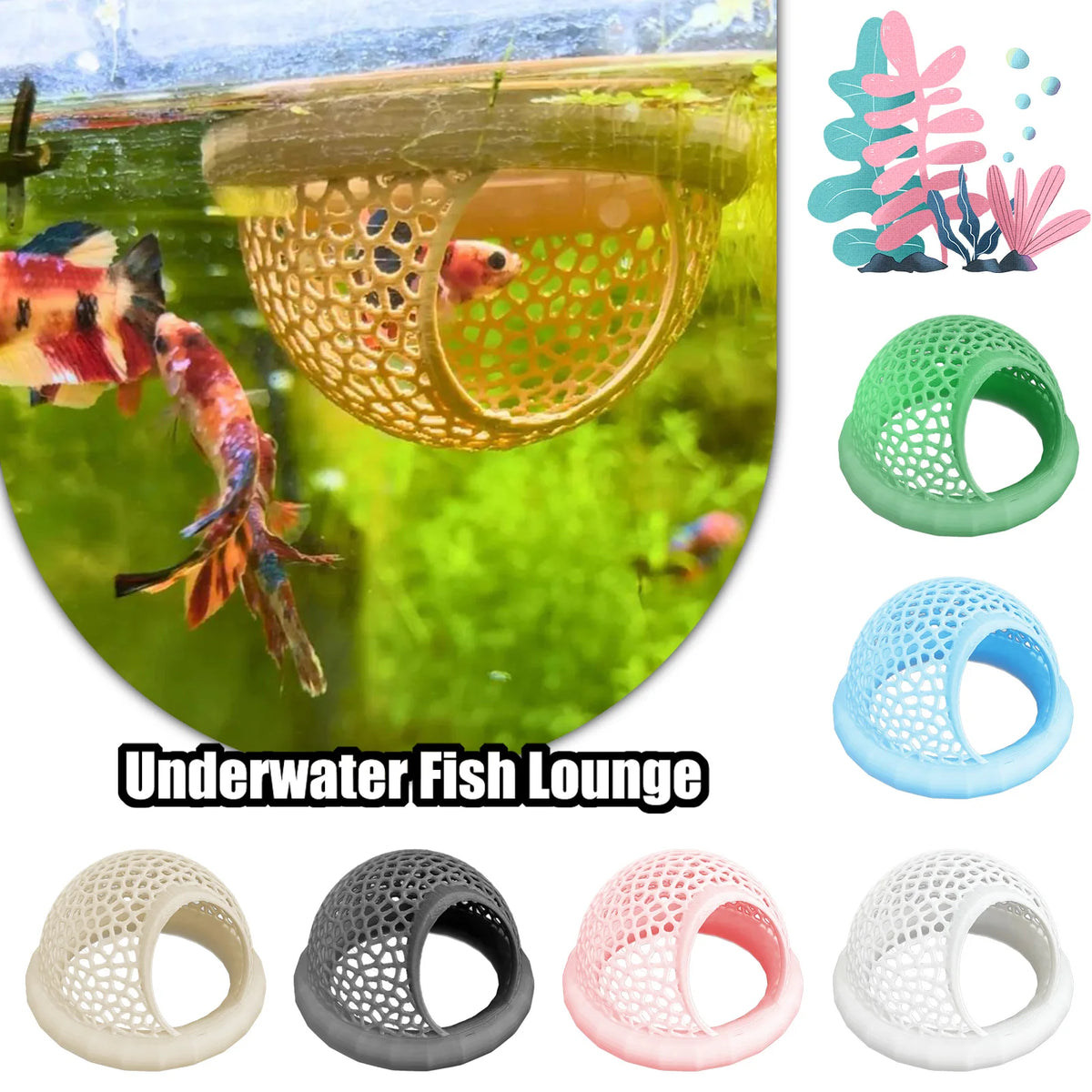 Aquarium Floating Cave 3-in-1 Hideout, Hammock & Feeding Ring Aquarium Fish Cave Babs