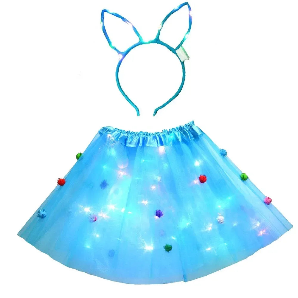 LED Light-Up Princess Tutu Skirt & Bunny Headband Set LED Costume Set Babs 12 for 2-8 years girls