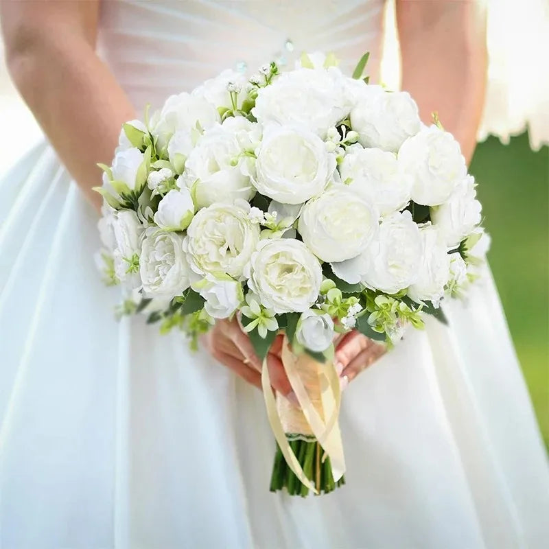 30cm Silk Peony Rose Artificial Bouquet – Wedding & Home Decor Artificial Flower Bouquet Babs