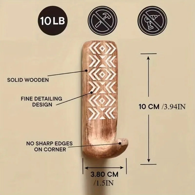 3-Pack Boho Wood Wall Hooks – Adhesive Decorative Hooks Decorative Wall Hooks Babs