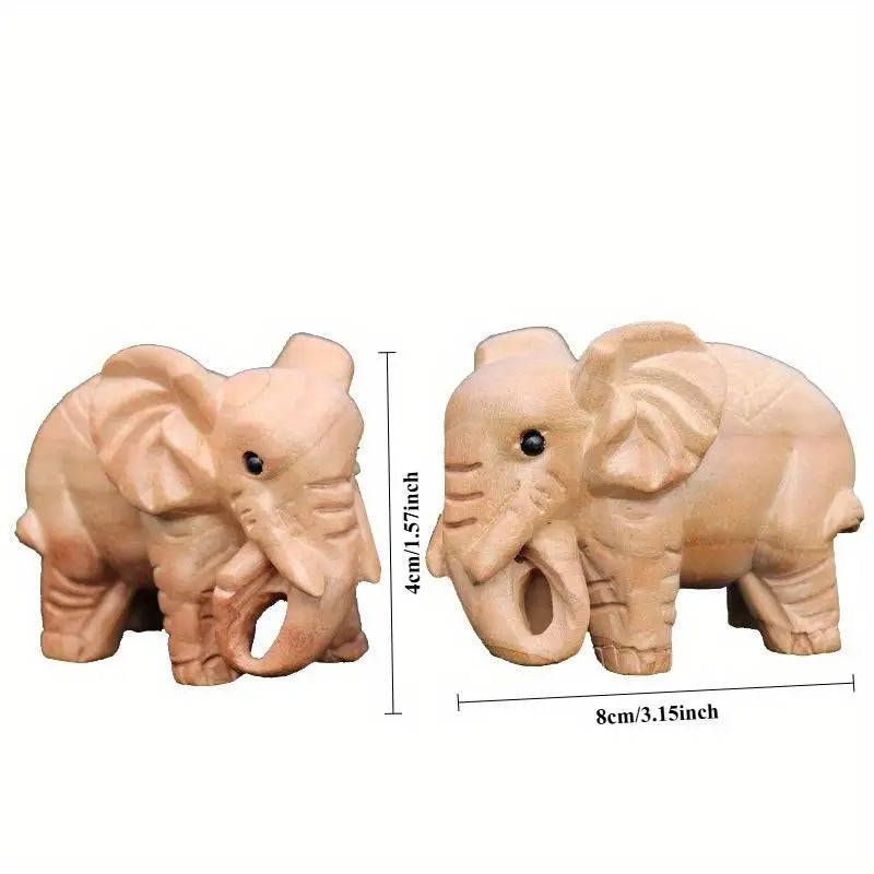 Hand-Carved Wooden Elephant Ornament – Auspicious Home Décor Wood Carving Ornament Babs