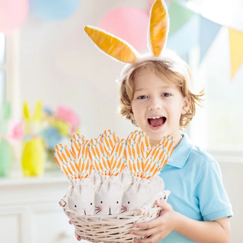 Rabbit Carrot Linen Drawstring Gift Bags – Easter & Party Linen Gift Bags Babs